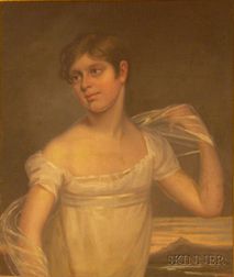 American School, 19th Century Portrait of a Young Woman in White.